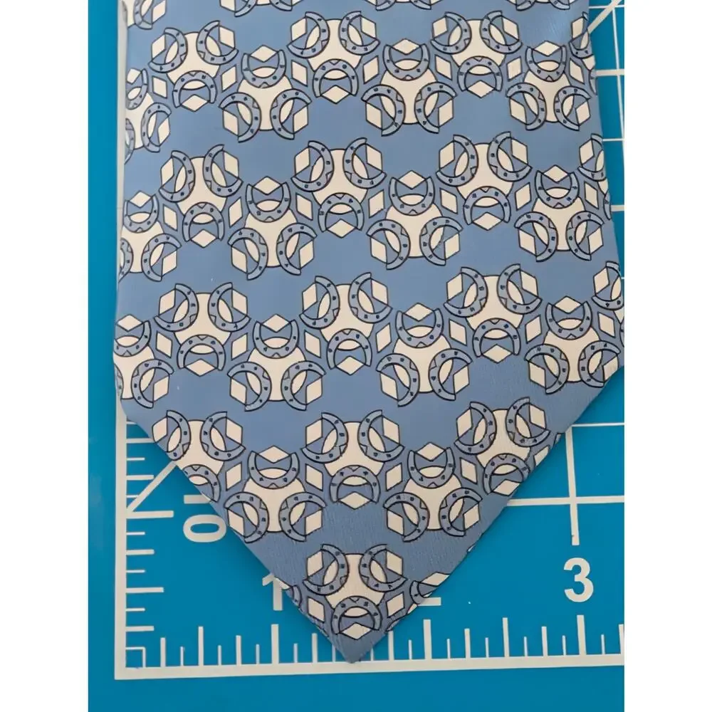 Vintage Hermès 100% Silk Men's Blue Tie With Multicolor Geometric Designs